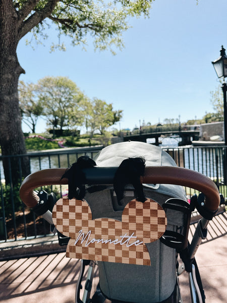 Checkered Mickey inspired stroller name sign