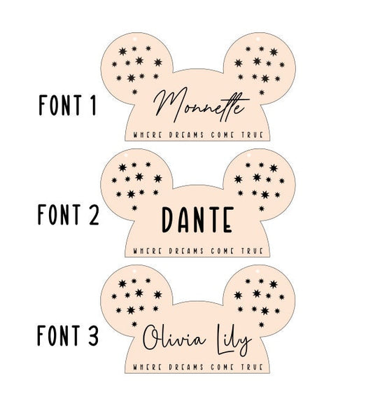 Disney Inspired Mouse Ears Stroller Tag, WDW Personalized Wood Stroller Tag, Kids Stroller Sign, Stroller Mickey Hat, Mickey Ears Decor