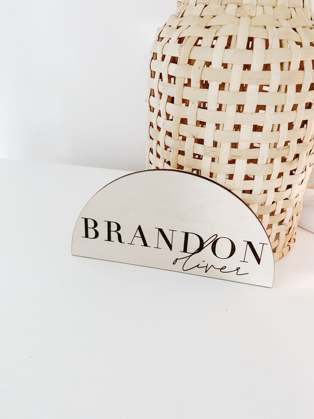 Arched wooden baby name announcement plaque