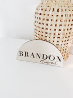 Arched wooden baby name announcement plaque