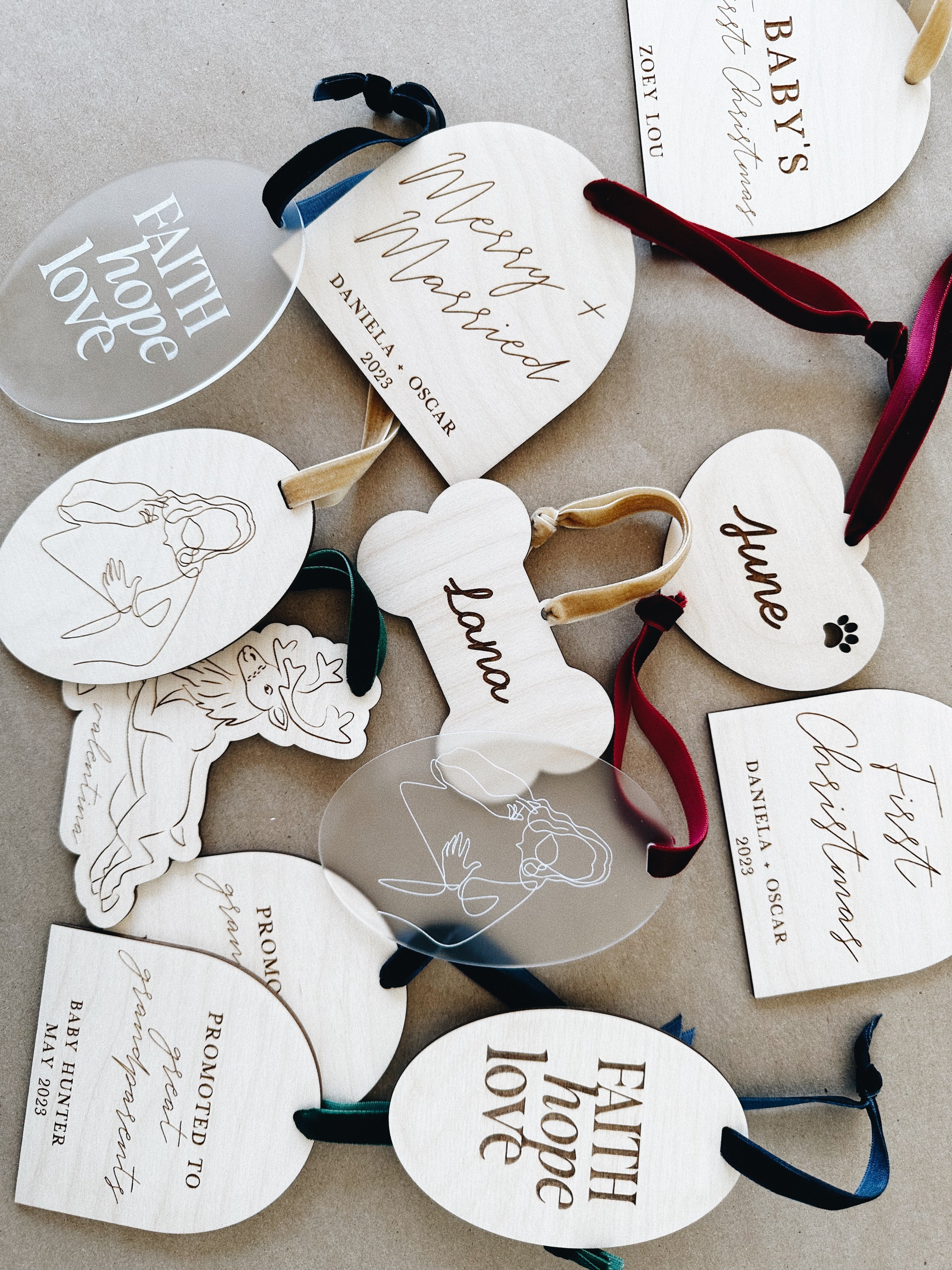 Faith Hope Love Wooden Christmas Ornament, Modern Quote Ornament, Gift For Her, Holiday Gifting