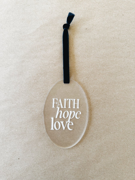 Faith Hope Love Wooden Christmas Ornament, Modern Quote Ornament, Gift For Her, Holiday Gifting