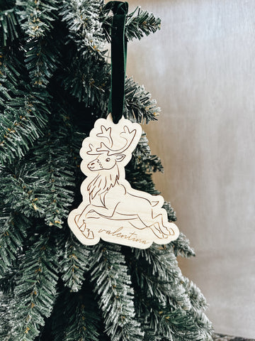 Rudolph Reindeer Name Tag Ornament, Personalized Christmas Tag, Whimsical Christmas Reindeer, Custom Kids Holiday Name Tag