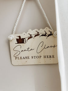 Santa Claus Please Stop Here Sign, Christmas Holiday Decor, Kids Bedroom Decor, Holiday Tradition Doorbell Sign