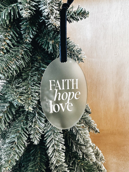 Faith Hope Love Wooden Christmas Ornament, Modern Quote Ornament, Gift For Her, Holiday Gifting