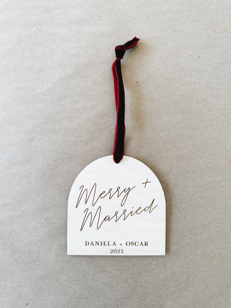 Merry And Married Keepsake Ornament, First Year Married Ornament, Wedding Gift, Secret Santa Gifting