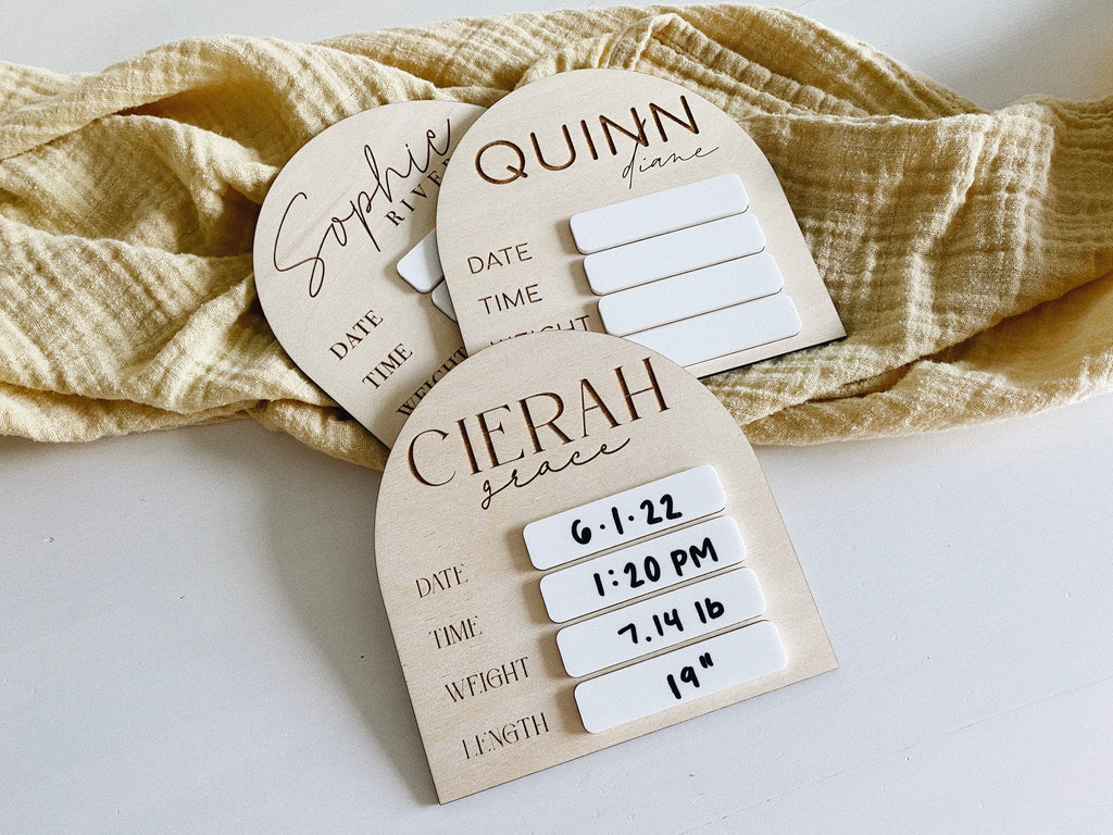 Acrylic & Wood Newborn Hospital Birth Stat Chart
