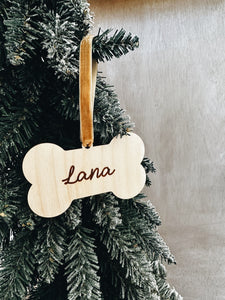 Dog Bone Ornament , Personalized Dog Ornament, Christmas Ornament, Laser Cut Wood, Handmade, Your Dogs Name