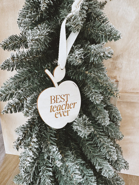 Best teacher ever ornament, teach love inspire gift tag, teachers Christmas gift, end of school year apple tag