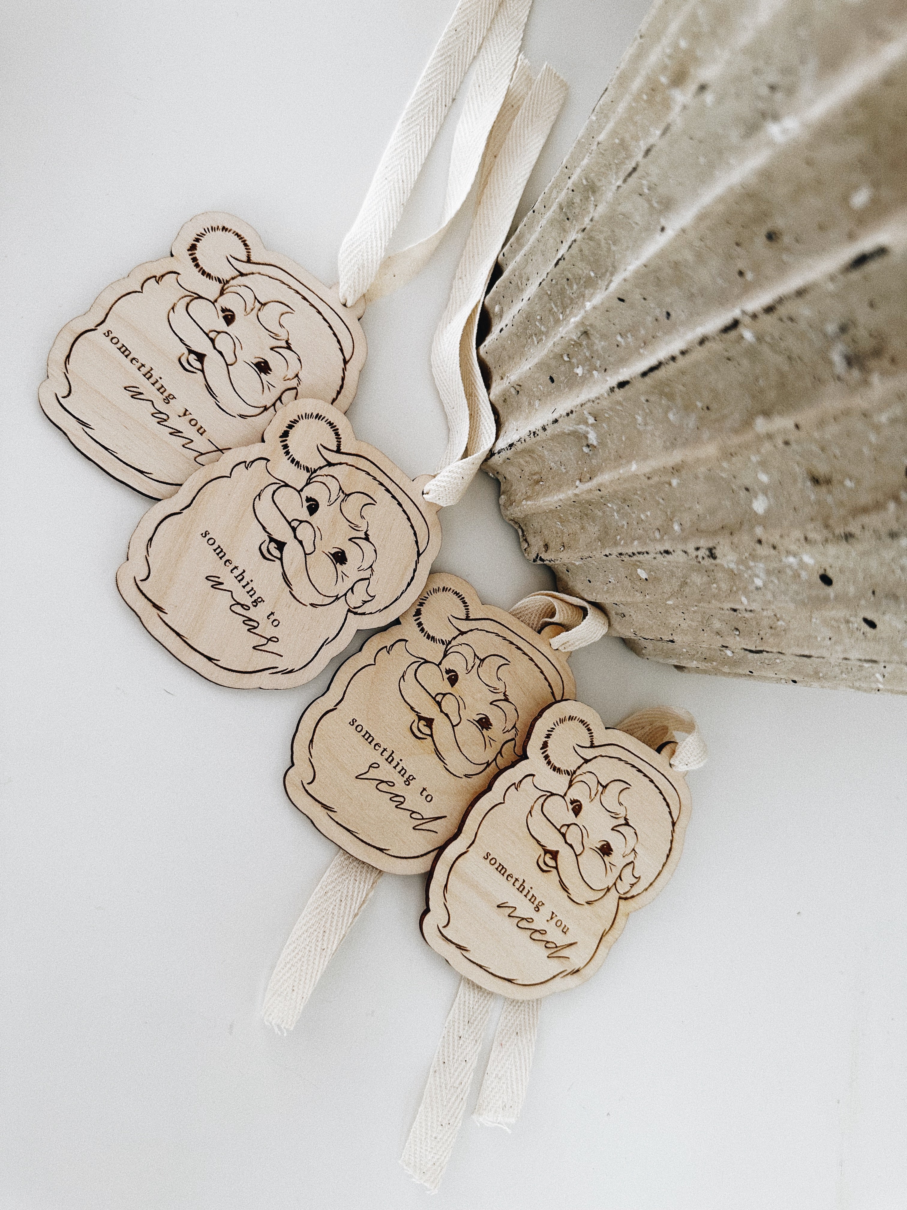 Set Of Santa Claus Something Gift Tags, Secret Santa, Holiday Gifting Baskets, Want Need Wear Read, Christmas Gift For Kids