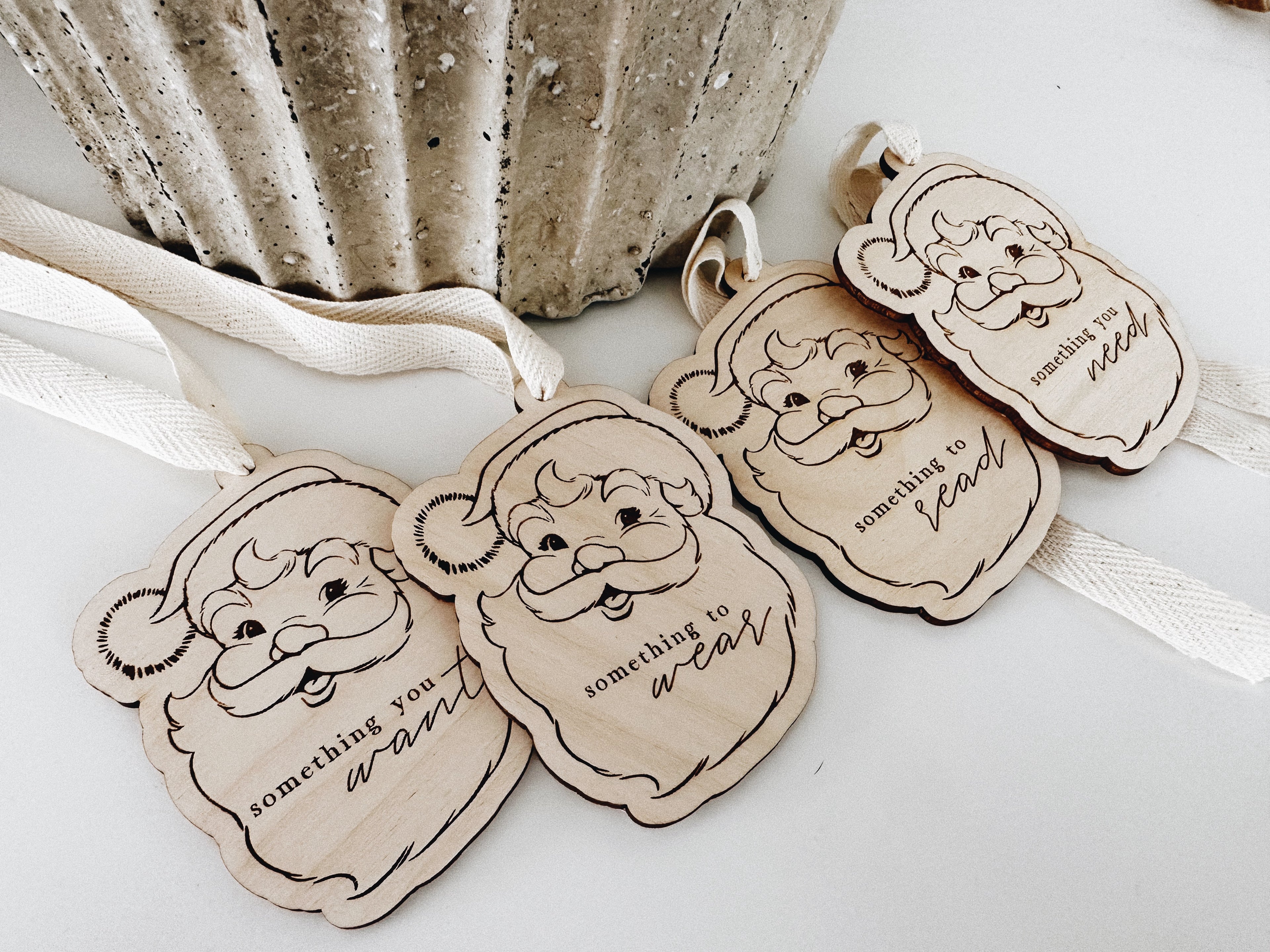 Set Of Santa Claus Something Gift Tags, Secret Santa, Holiday Gifting Baskets, Want Need Wear Read, Christmas Gift For Kids